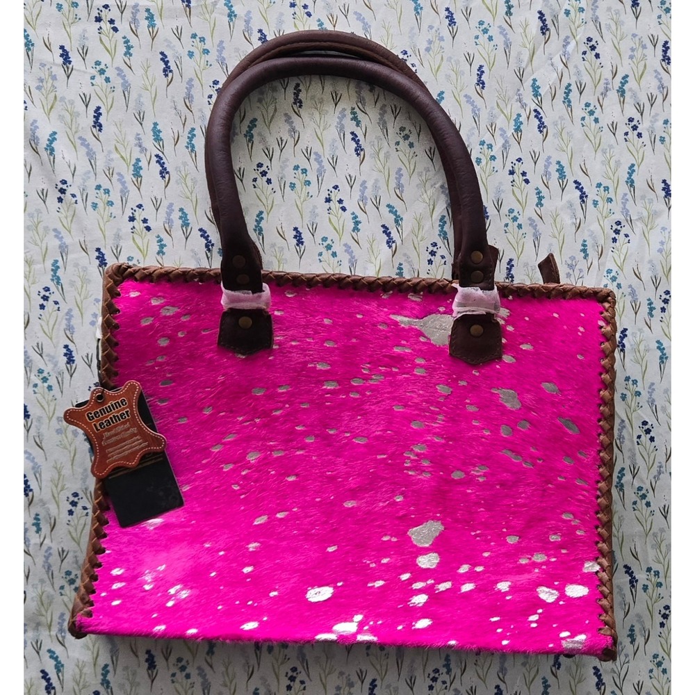 American Darling Pink Cowhide Silver Acid Wash Leather CCTote Bag ADBS118 PKACSL